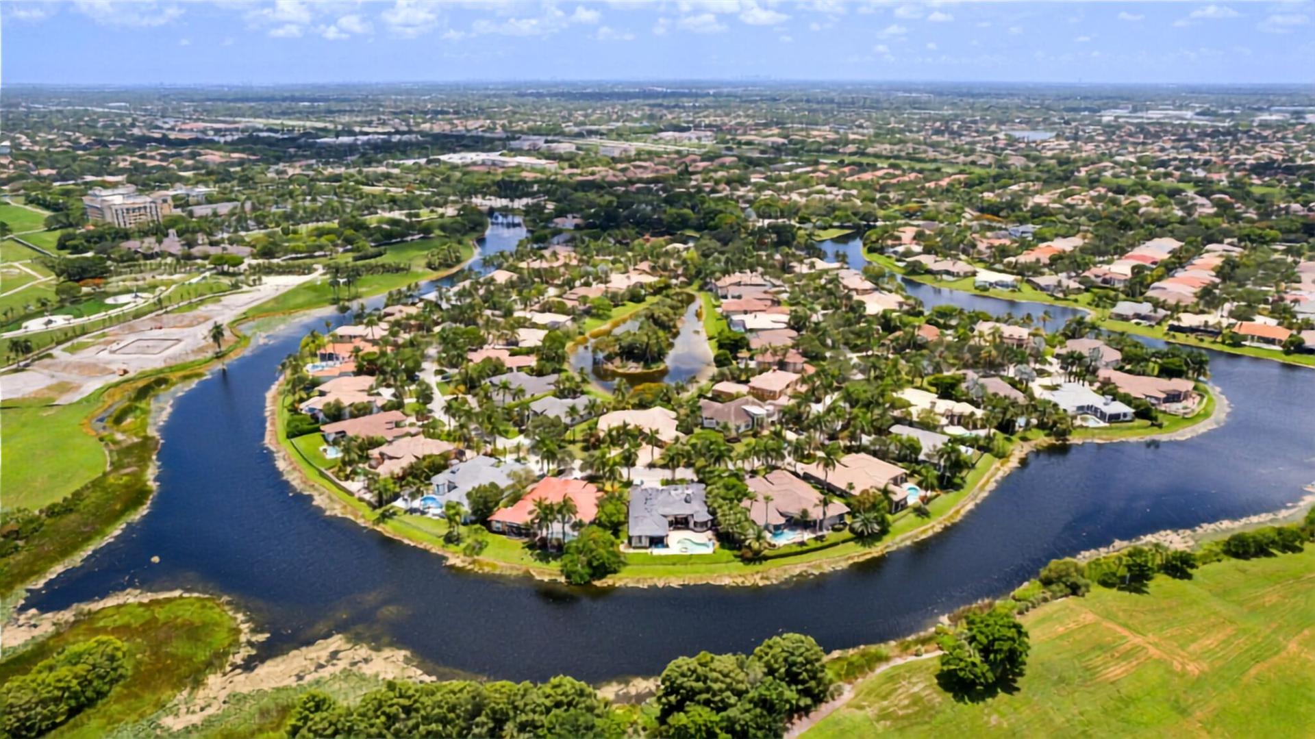 Aerial view of lakes and homes in Heron Bay, Parkland and Coral Springs, Florida