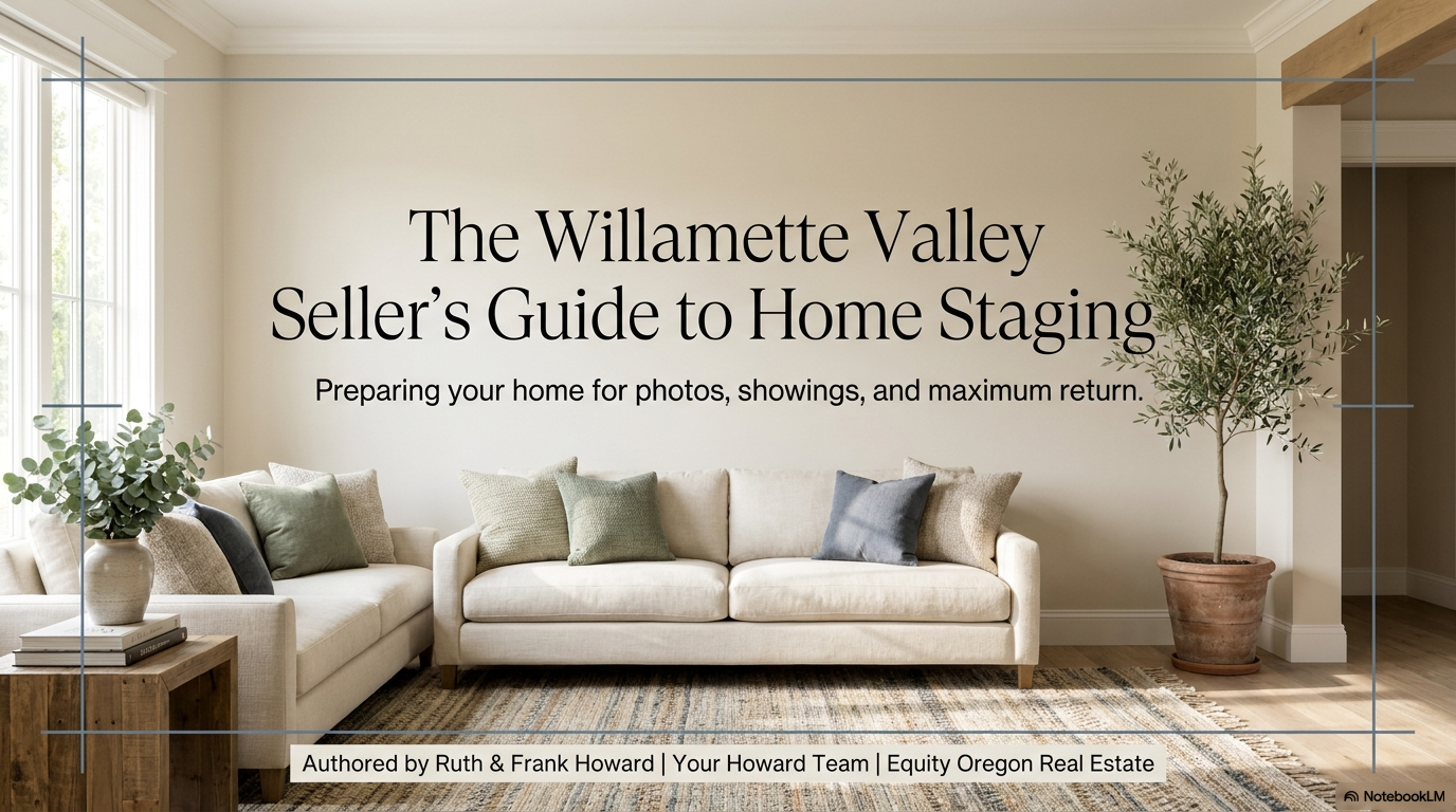 A beautifully staged living room prepared for a home sale in the Willamette Valley — Your Howard Team guide to home staging for sellers A beautifully staged living room prepared for a home sale in the Willamette Valley — Your Howard Team guide to home staging for sellers