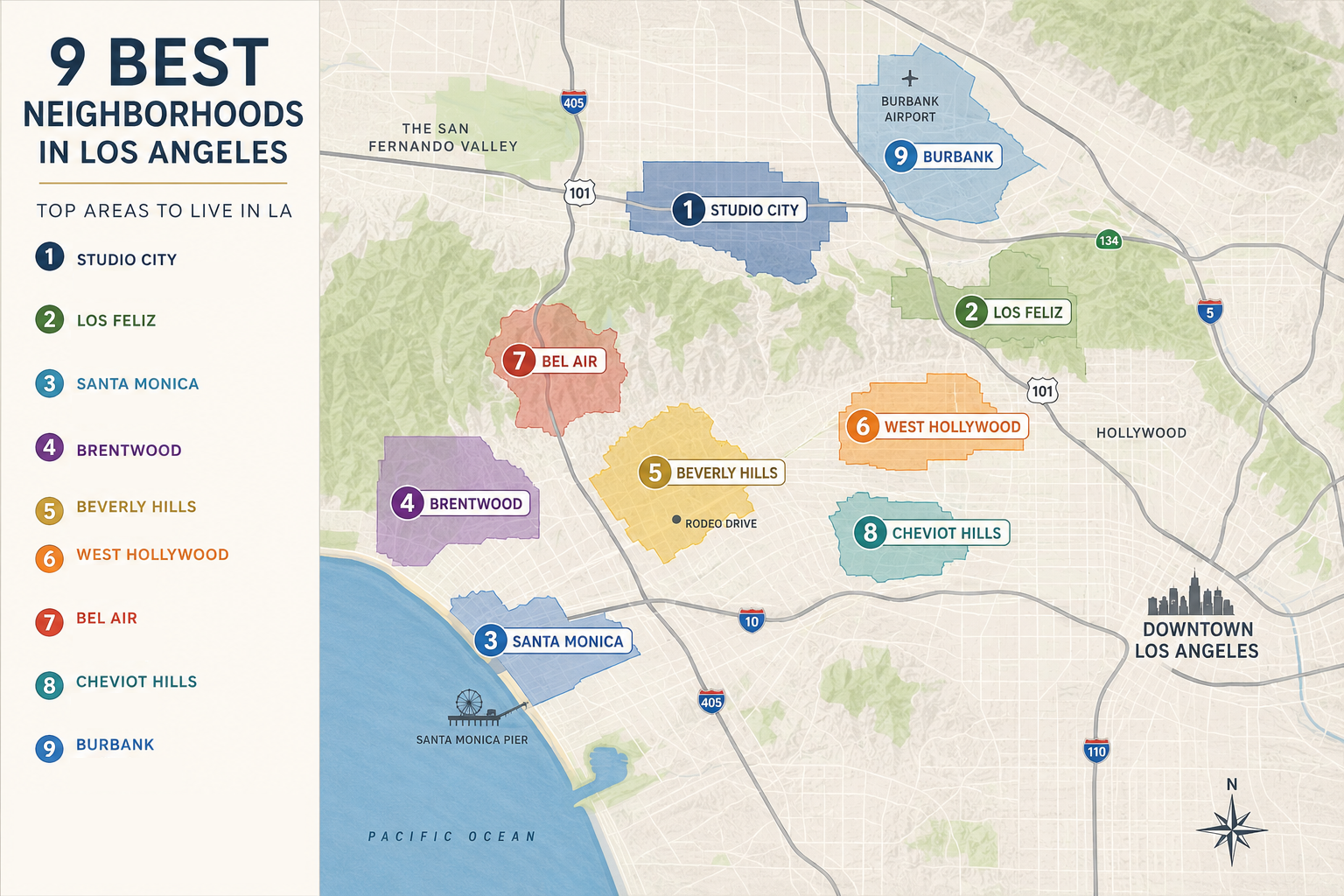 9 Best Neighborhoods in Los Angeles on a map