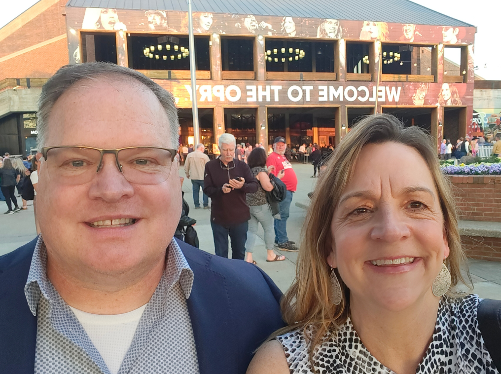 James and Karen Olsen outside the Grand Ole Opry in Nashville, Tennessee