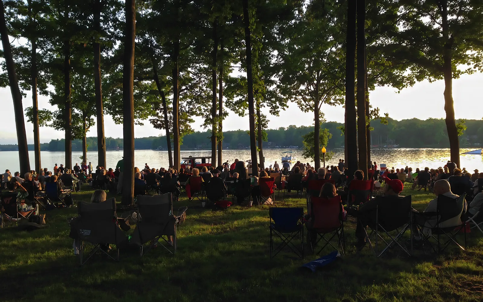 Lake lifestyle gathering by the water