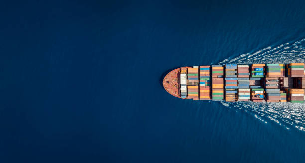 Container ship traveling through open water