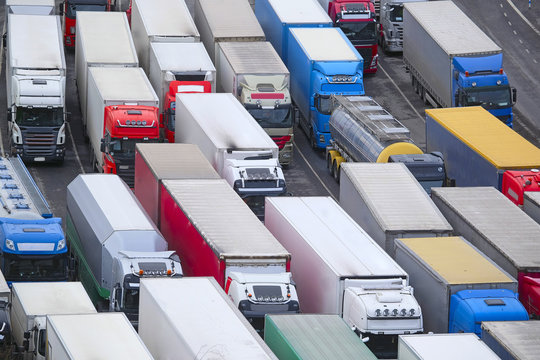 Semi-truck traffic illustrating freight corridor congestion