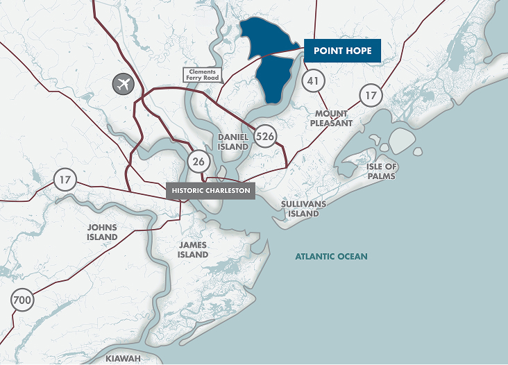 Map showing Point Hope's location within the Charleston area