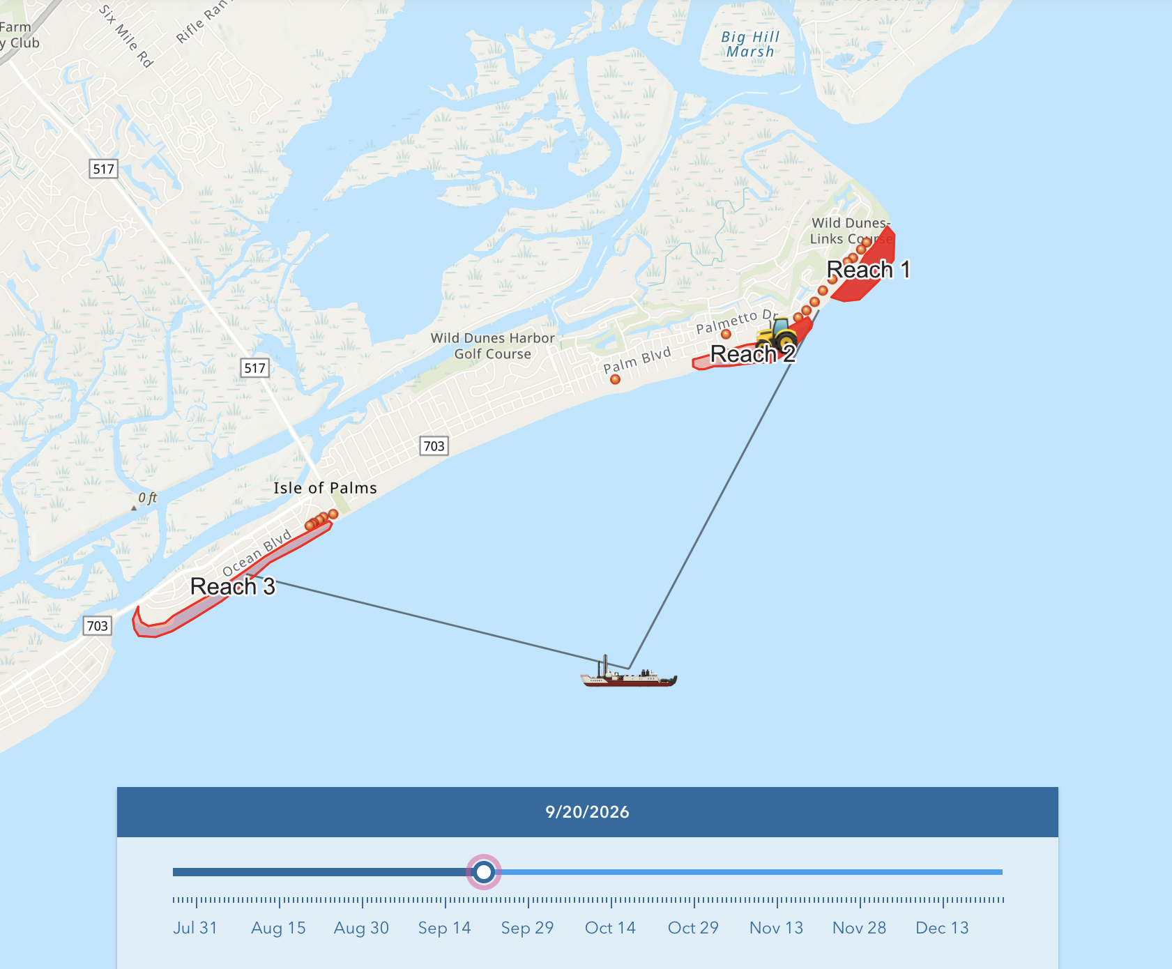 September 2026 Isle of Palms beach renourishment progress map