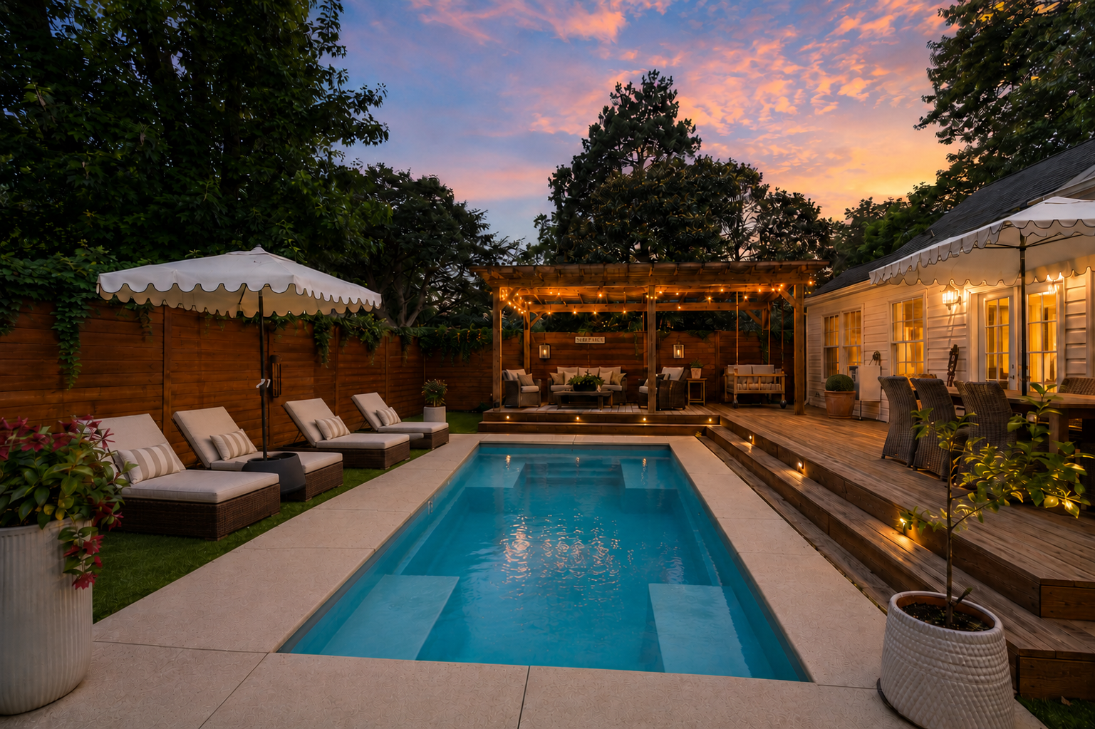 Backyard pool and entertaining areas