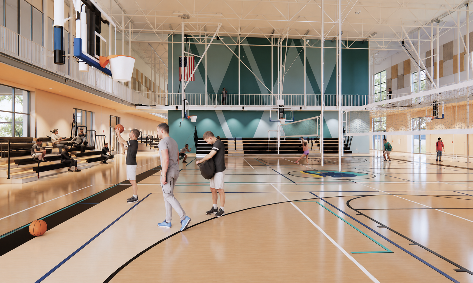 Indoor basketball gym rendering at Gary Santos Park