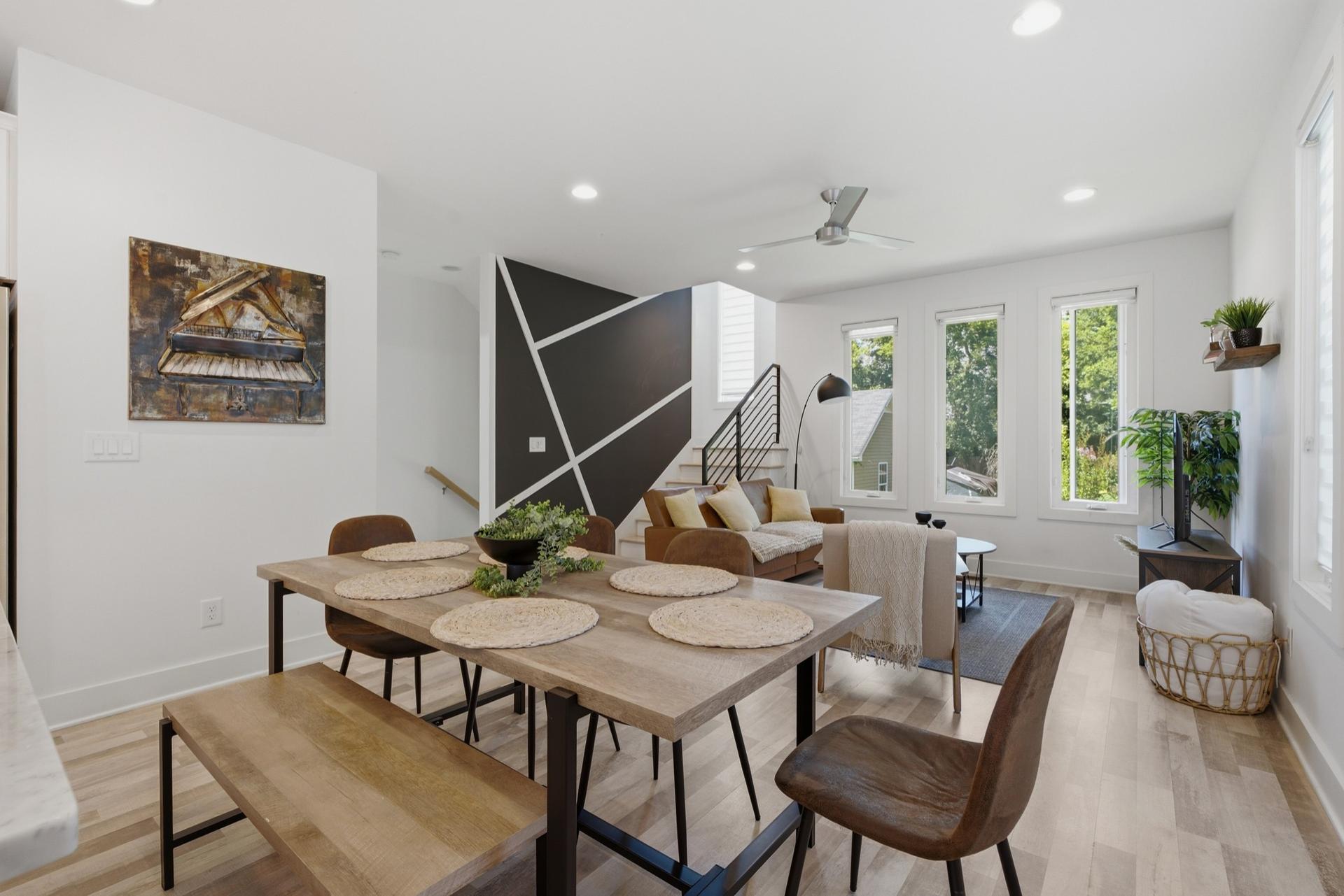 Open concept living, dining and kitchen