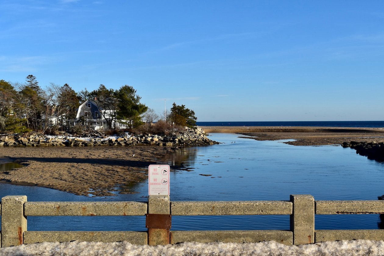 Goosefare Brook flowing into the Atlantic Ocean between Ocean Park and Saco, Maine