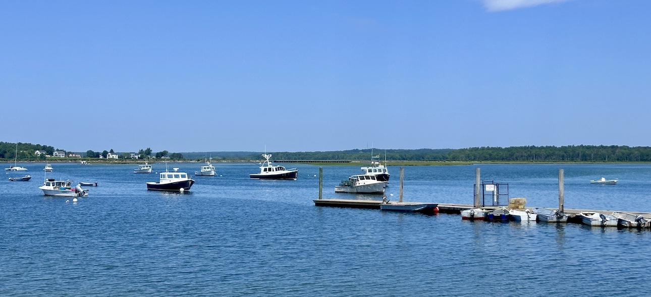 Pine Point Harbor lobster boats and pier in Scarborough, Maine