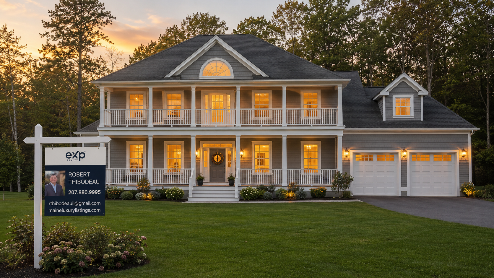 Southern Maine home at sunset with Robert Thibodeau eXp Realty sign &mdash; expired listing relisting guide