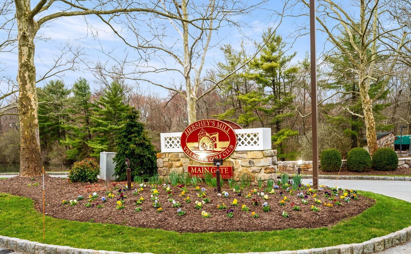 Gated entrance of Hershey's Mill 55 plus community West Chester PA