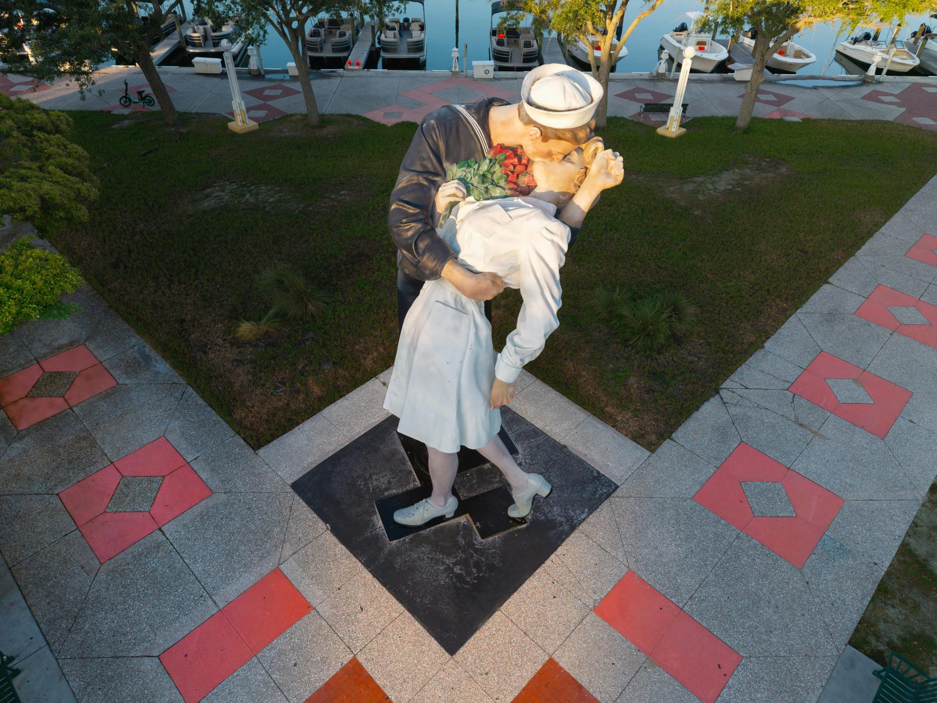 The Unconditional Surrender statue along the Sarasota Bayfront, a well-known downtown landmark